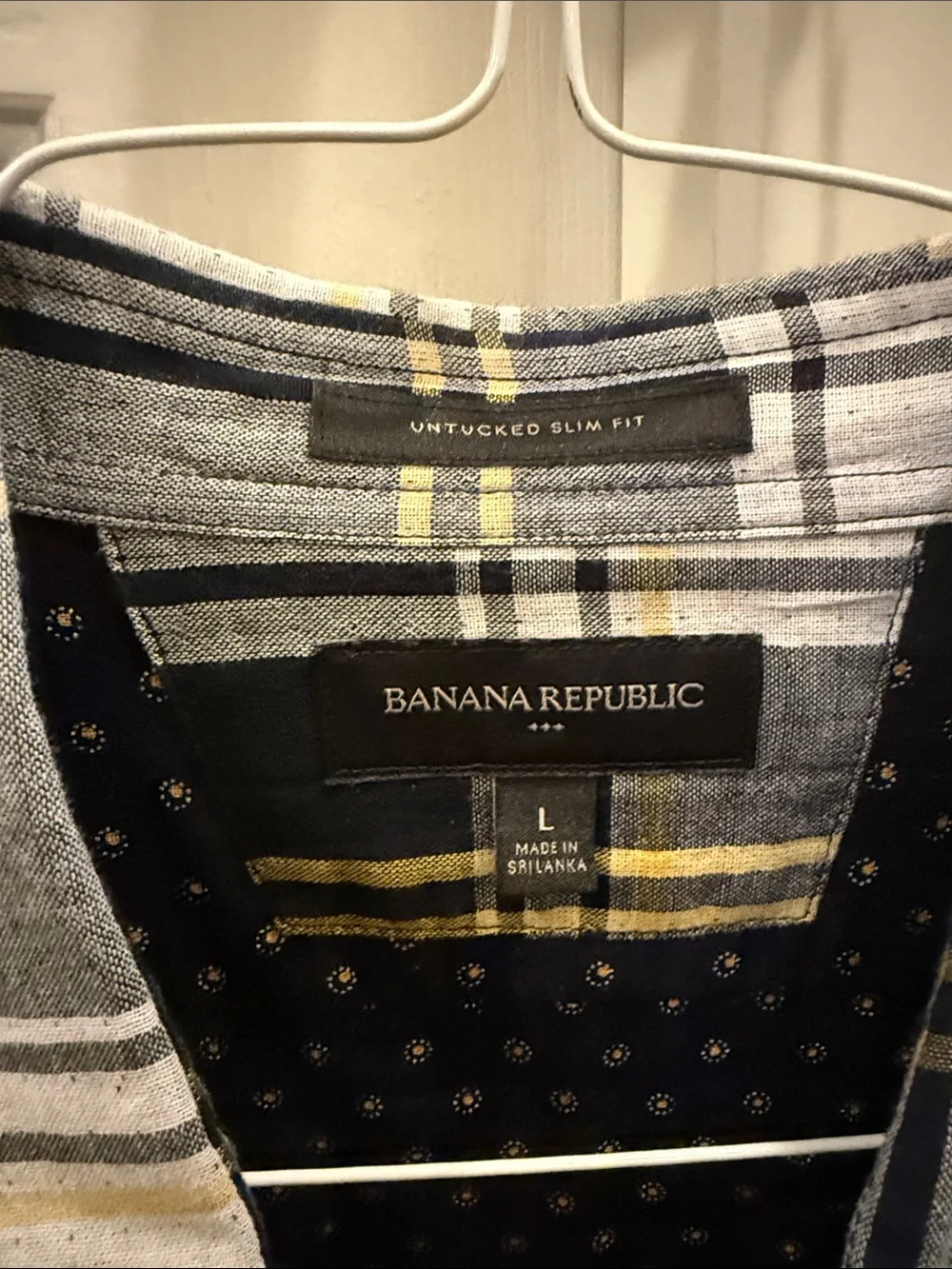 Banana Republic Navy, White & Yellow Plaid Button-Down Shirt